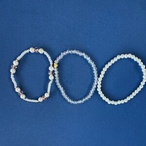 Elegant Pearl and Crystal Bracelet Set or 3